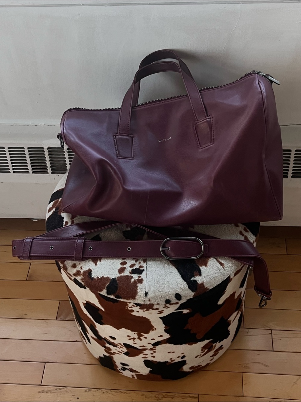 Matt & Nat Leather Travel Duffel Bag in Deep Burgundy - Strap Included